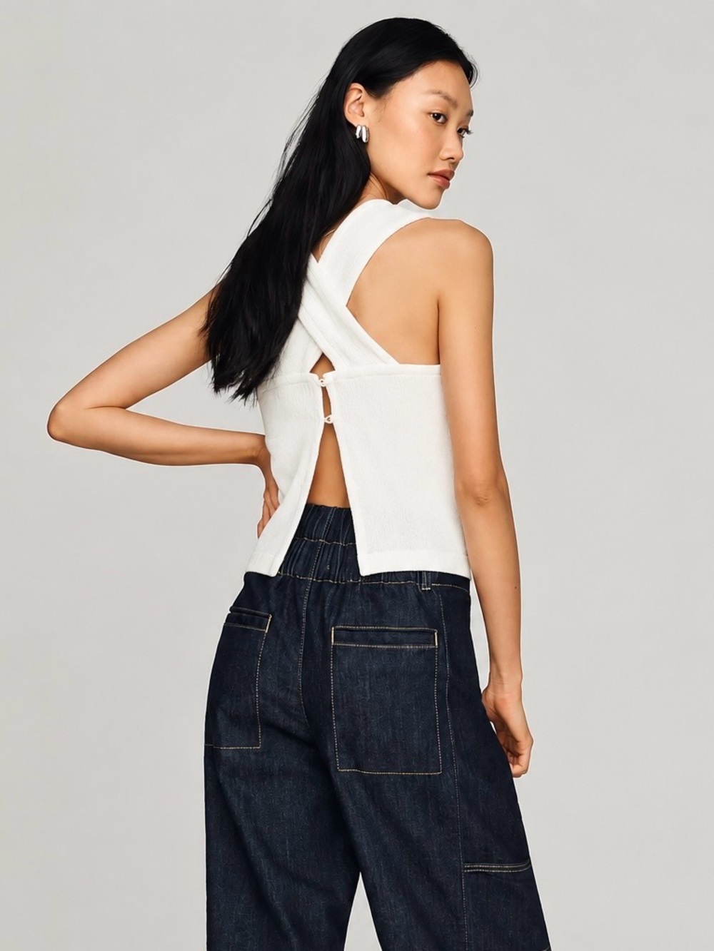 Madewell | Women’s Ottoman Jacquard Cross Back Tank Top in Ivory ~ XS